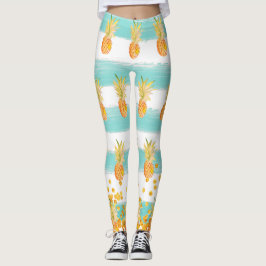 Tropiskt persikoananas turkos leggings