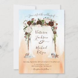 Tropiskt persikofärgat Blommigt Bröllop Inbjudningar