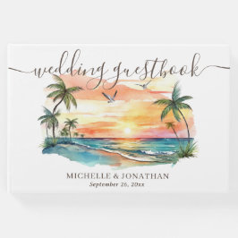 Tropiskt persikofärgat solnedgång Bröllop Gästböcker