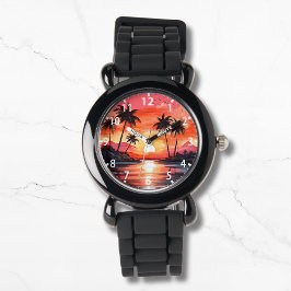 Tropiskt persikofärgat Sunset Handflatan Träd Armbandsur