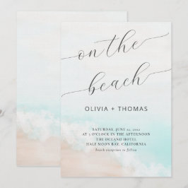 Tropiskt persikofärgat vågkalligrafi Bröllop Inbjudningar