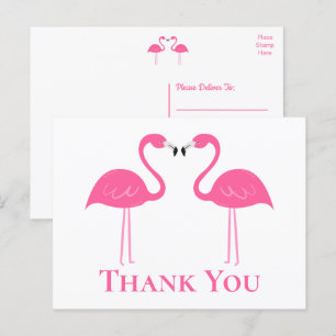 Tropiskt persikoområde Rosa Flamingo Bröllop Tack Vykort