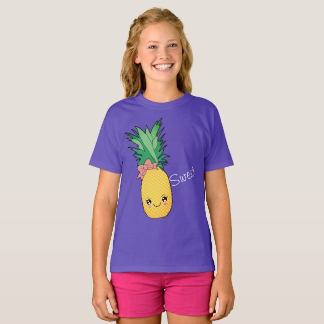 Tropiskt persikosötat Fruit Pineapple Kawaii Ansik T Shirt (Hel framsida)