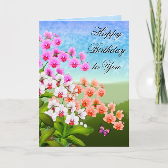 Tropiskt phalaenopsis Orchid Flowers Birthday Card Kort (Framsida)