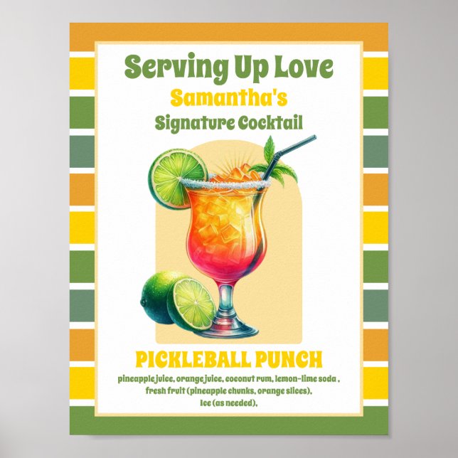 Tropiskt Pickleball Möhippa Cocktail Drink Poster (Framsidan)