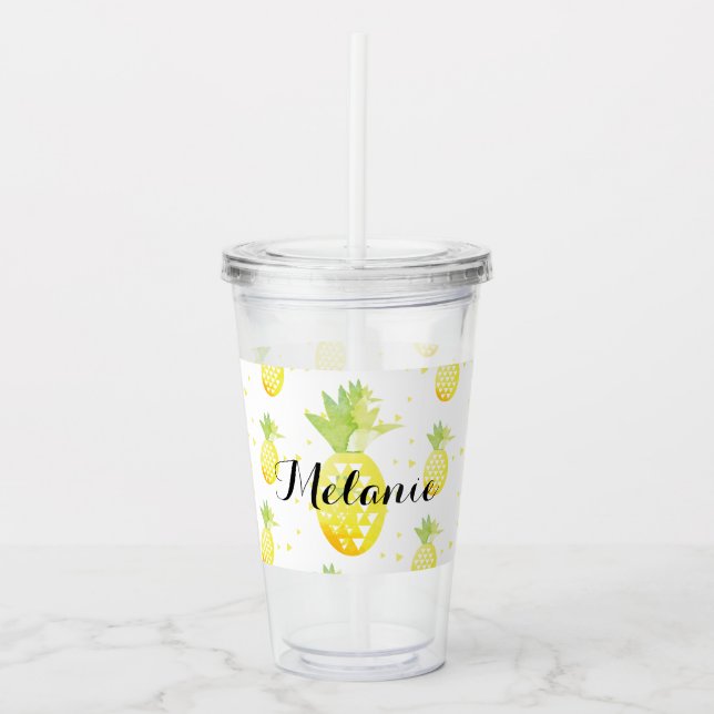 Tropiskt Pineapple Konfettimönster Namn  Take Away Mugg (Framsida)
