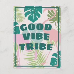Tropiskt positivt "Bra Vibe Tribe" Flamingo Vykort