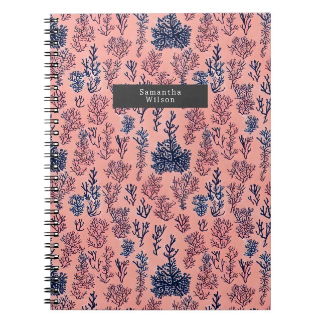 Tropiskt Preppy Blue och Coral Mönster Anteckningsbok (Framsidan)