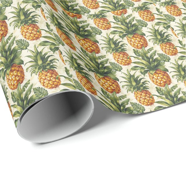 Tropiskt presentpapper med ananasmotiv (Rullad Hörn)