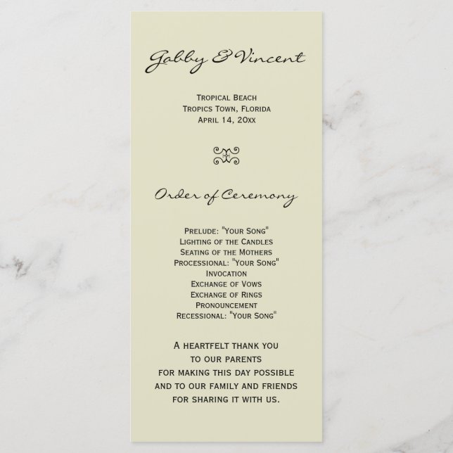 Tropiskt program för bröllop (Baksida)