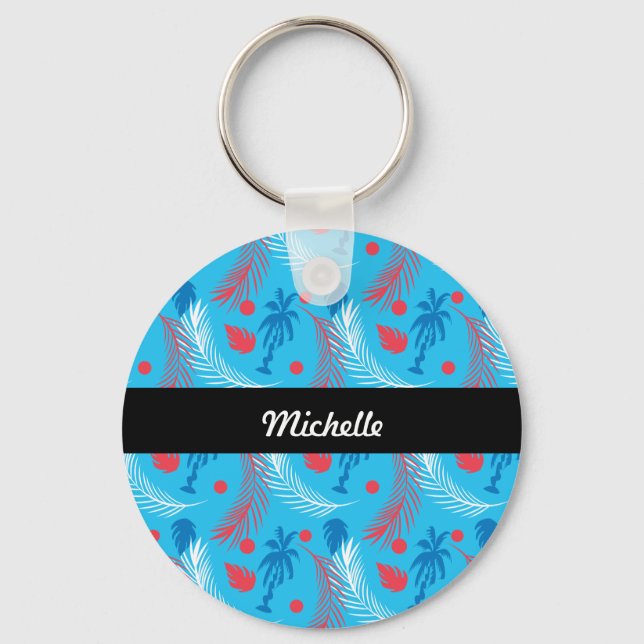 Tropiskt Puertorican Themed Island Mönster Namn Nyckelring (Framsida)