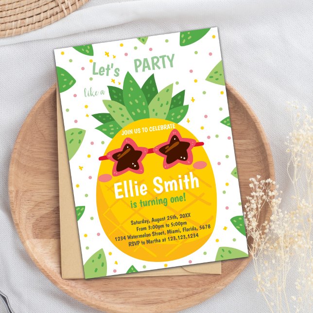 Tropiskt redigerbart sommarkort Party Inbjudningar (Orange Pineapple Birthday Invitations)