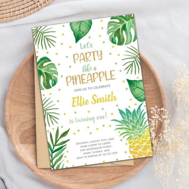 Tropiskt redigerbart sommarkort Party Inbjudningar (Green Pineapple Invitations)