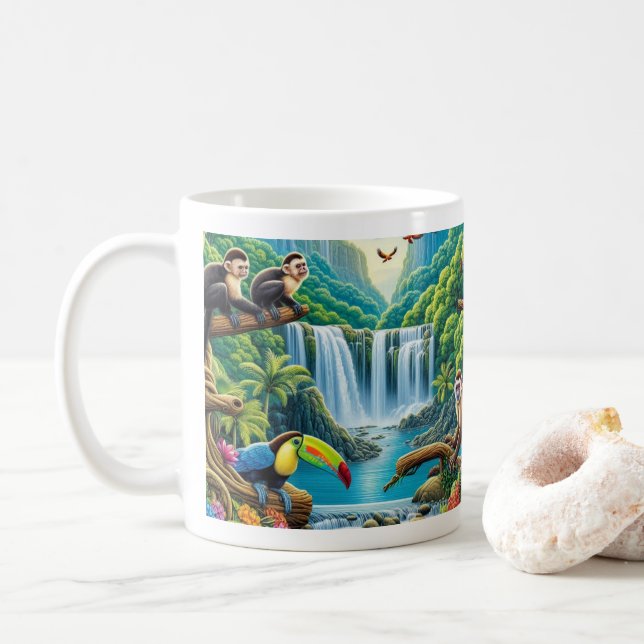 Tropiskt regnskogs vattenfall kaffemugg (Med munk)