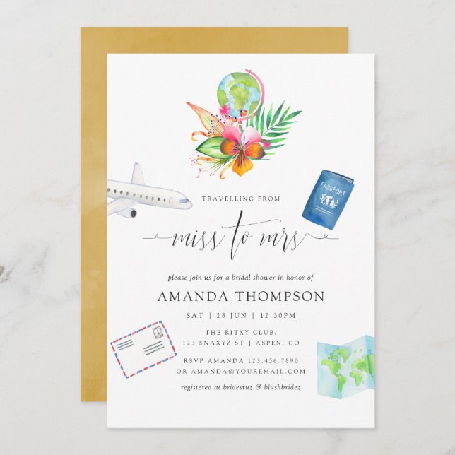 Tropiskt resande från miss till Mrs Möhippa Inbjudningar (Fram/baksida)