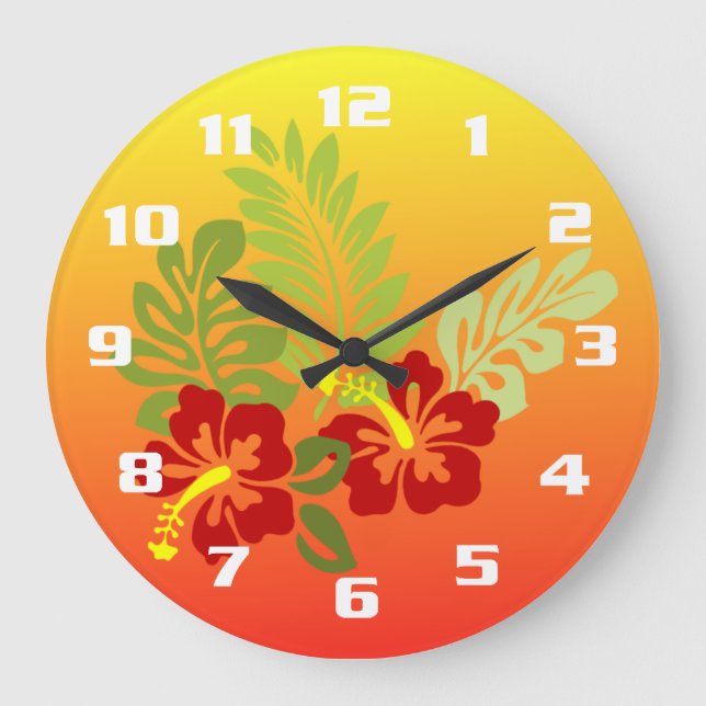 Tropiskt retreat inspirerad design Hibiscus & Suns Stor Klocka (Framsida)