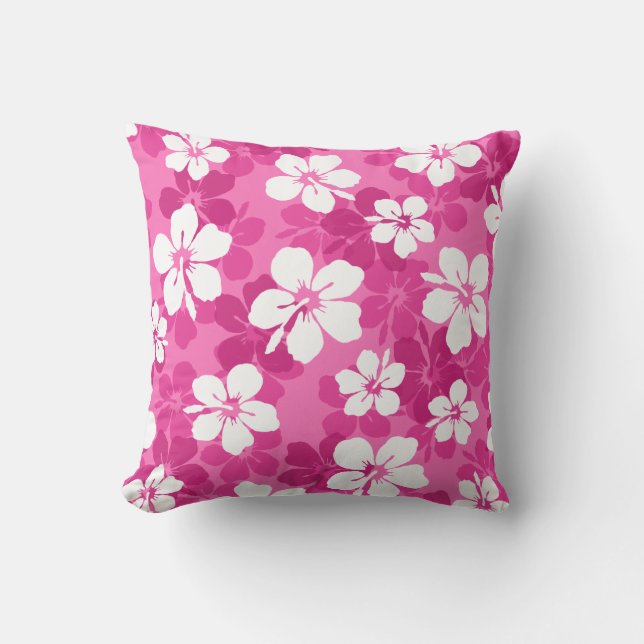 Tropiskt rödviolett vit Hibiscus Flower Mönster Kudde (Framsida)