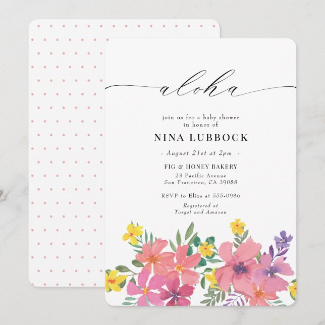 Tropiskt Rosa Aloha Baby Shower Inbjudningar (Fram/baksida)