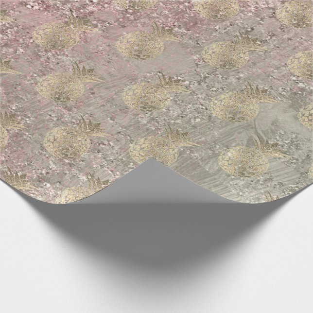 Tropiskt rosa av ananas frukt, elfenbensglas guld presentpapper (Hörn)