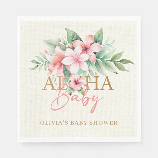 Tropiskt Rosa Blommigt Aloha Baby Shower Pappersservett (Framsidan)