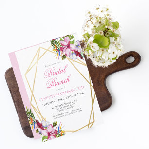 Tropiskt Rosa Blommigt Guld Geometric Möhippa Brun Inbjudningar