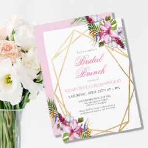 Tropiskt Rosa Blommigt Guld Geometric Möhippa Brun Vykort