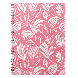 Tropiskt Rosa Blommönster Diamond Monogram Anteckningsbok