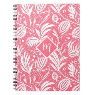 Tropiskt Rosa Blommönster Diamond Monogram Anteckningsbok
