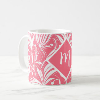 Tropiskt Rosa Blommönster Diamond Monogram Kaffemugg