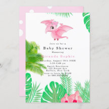 Tropiskt Rosa Dinosaur Cute Girl Baby Shower