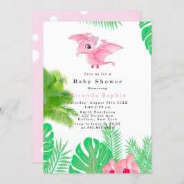 Tropiskt Rosa Dinosaur Cute Girl Baby Shower Inbjudningar