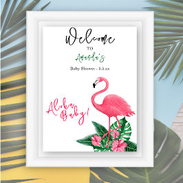 Tropiskt Rosa Flamingo Aloha Baby Shower - Välkomm Poster