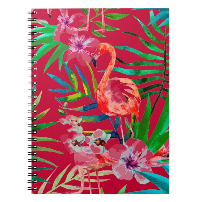 Tropiskt rosa flamingo art anteckningsbok med spiral (Framsidan)