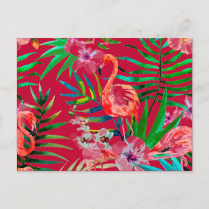 Tropiskt rosa flamingo art vykort