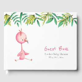 Tropiskt Rosa Flamingo Botanical Baby Shower Gästböcker