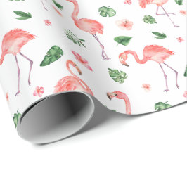 Tropiskt Rosa Flamingo Pattern Presentpapper