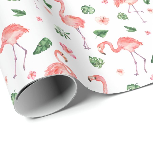 Tropiskt Rosa Flamingo Pattern Presentpapper (Rullad Hörn)