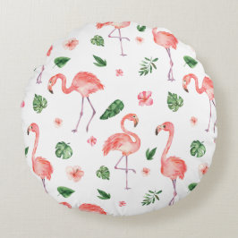 Tropiskt Rosa Flamingo Pattern Rund Kudde