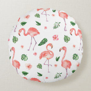 Tropiskt Rosa Flamingo Pattern Rund Kudde