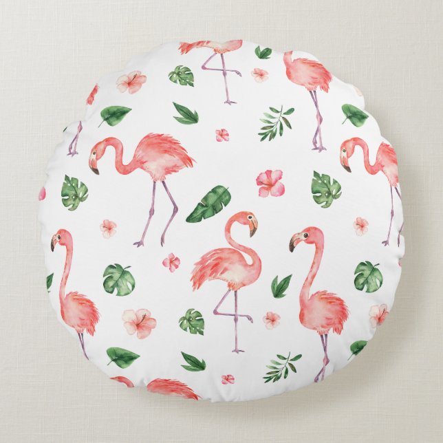 Tropiskt Rosa Flamingo Pattern Rund Kudde (Framsidan)