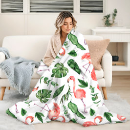 Tropiskt Rosa Flamingo Pattern v2 Fleecefilt