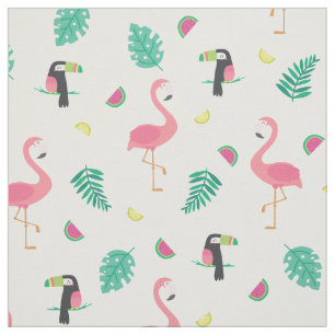 Tropiskt rosa flamingo toucan water melon löv tyg
