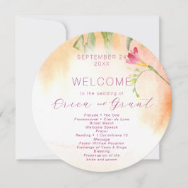 Tropiskt Rosa Freesia Watercolor Bröllopsprogram Inbjudningar