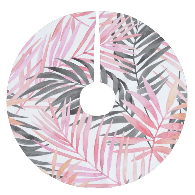 Tropiskt Rosa Grönt Löv Vattenfärg Julgransmatta Borstad Polyester (Framsidan)