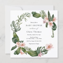 Tropiskt Rosa Hibiscus Blommigt Baby Shower Inbjudningar