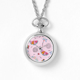 Tropiskt rosa Memphis stilmönster Armbandsur