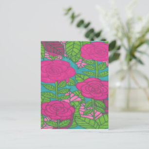 Tropiskt rosa och Grönt-blommor Vykort