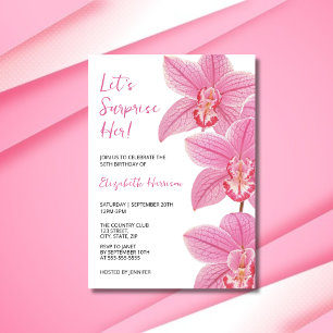 Tropiskt Rosa Orchid Botanical Surprise Birthday Inbjudningar