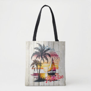 Tropiskt Rosa Sunset Sailboat Handflatan Tygkasse