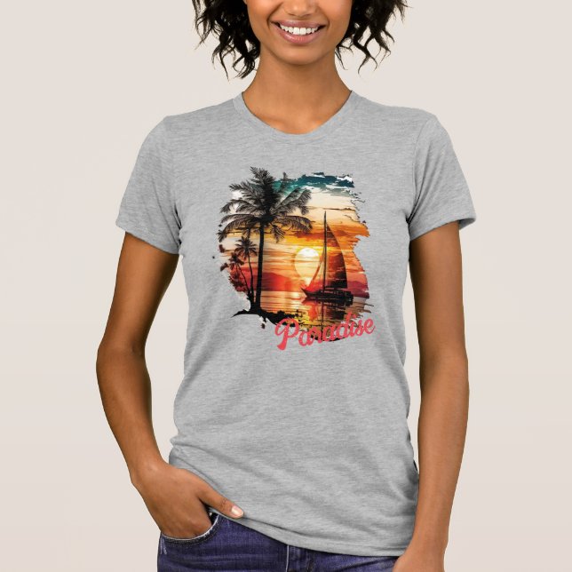 Tropiskt Rosa Sunset Sailing Handflatan T Shirt (Framsida)